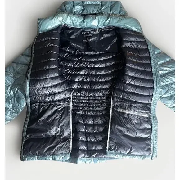 Calvin Klein Packable Down Jacket Womens 3XL Gray Duck Full Zip Pockets Quilted - Picture 3 of 8
